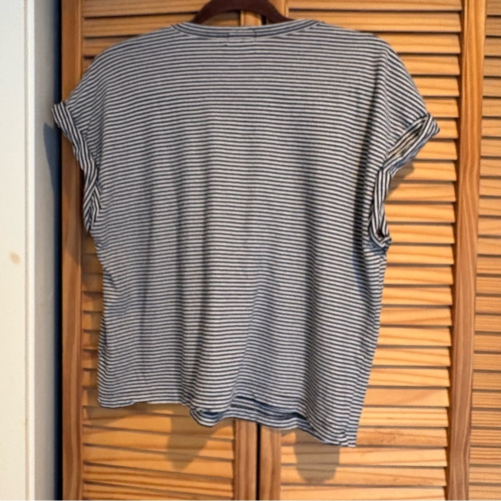 MOTHER women’s Keep on Rolling Pocket Tee t-shirt nautical navy stripes small - Picture 6 of 8